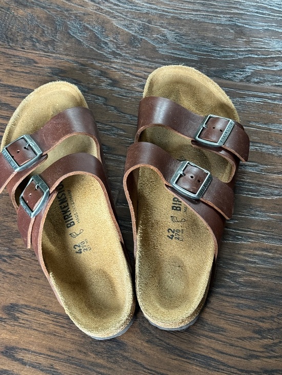 Birkenstock Brown Leather Two-Strap Men's Sandals, Sz 9, Like New - Picture 5 of 16